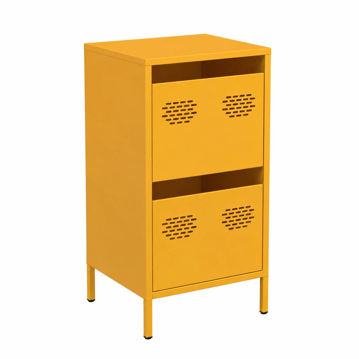 Credenza giallo senape, 35 × 39 × 73,5 cm, in acciaio laminato a freddo con piedini in metallo, robusto armadio portaoggetti con cassetto per casa