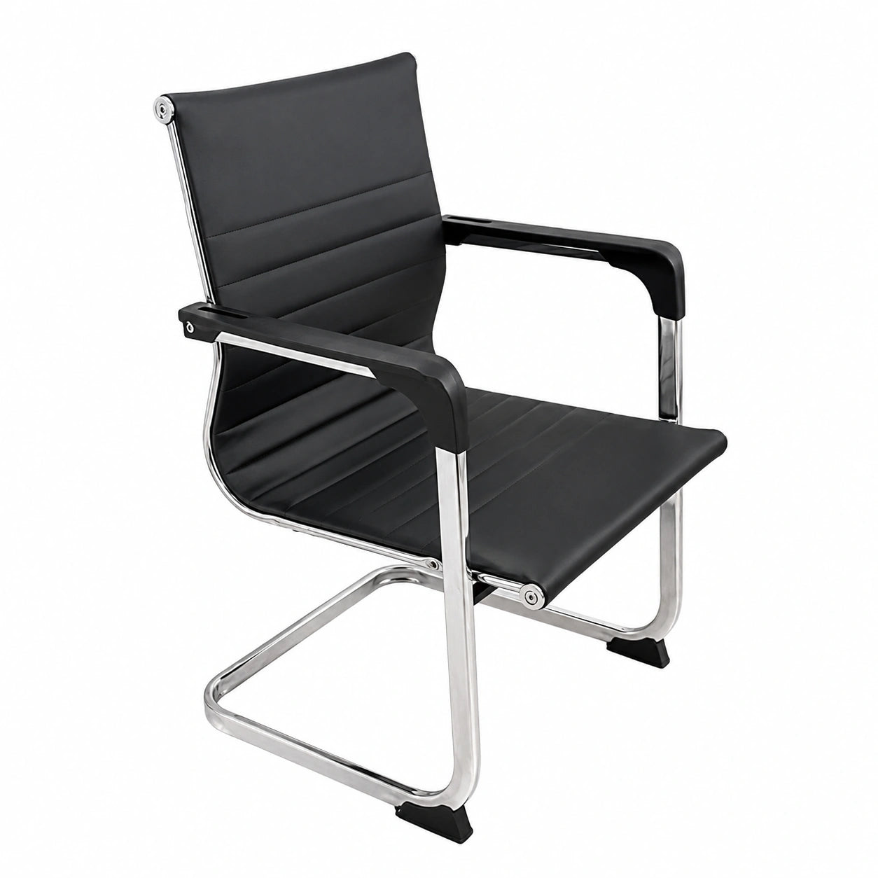 Sedia da Ufficio Professionale Ergonomica in Ecopelle e Alluminio, Fisso senza Rotelle, Colore Nero, 54 × 53 × 97 cm, Portata 150 kg