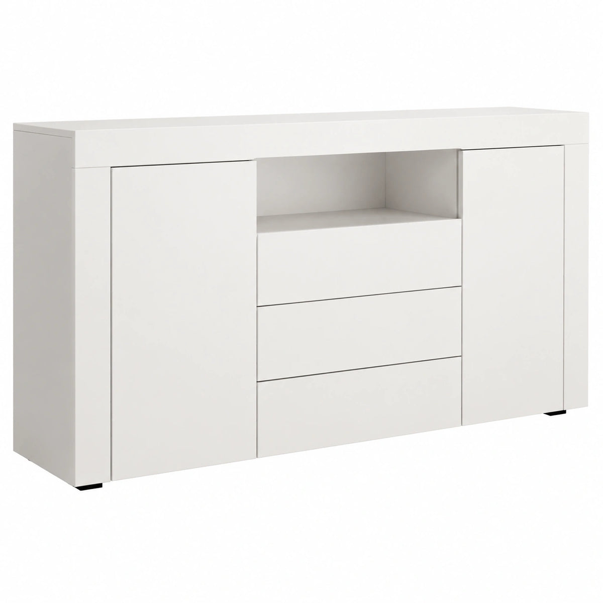 Credenza a due ante e tre cassetti Madia Soggiorno Yanis, Melamina Opaca, Bianco, 160 × 72 × 35cm