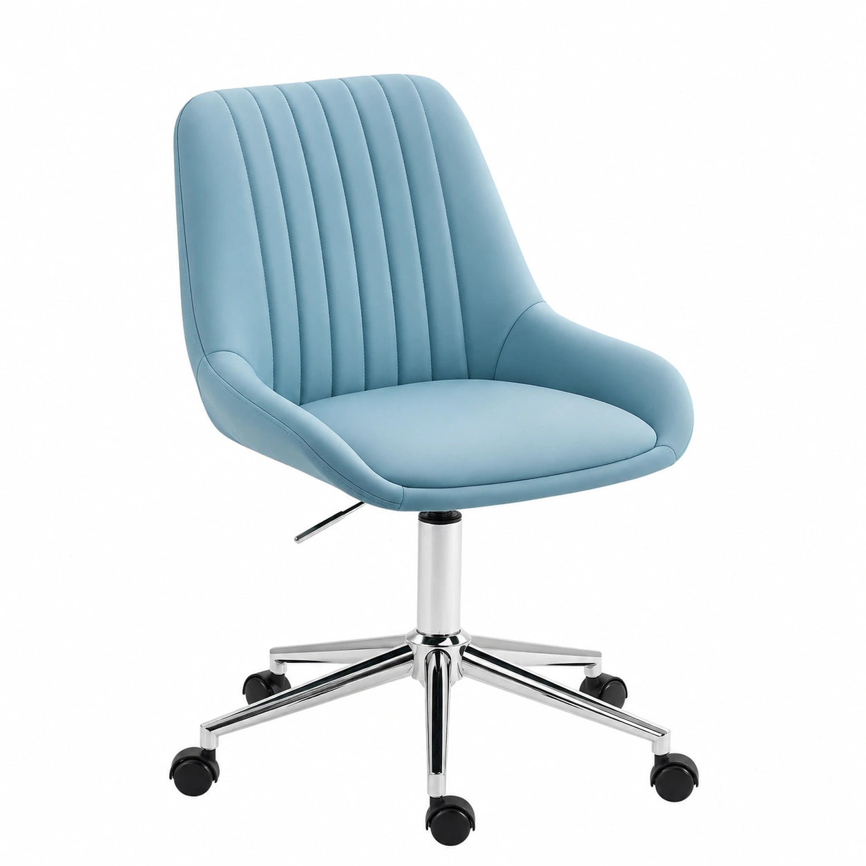 Sedia da Ufficio Scrivania Senza Braccioli Scanalato Blu, Pelle PU, Sedia Trucco Ergonomica Imbottita Girevole, Altezza Regolabile, per Studio
