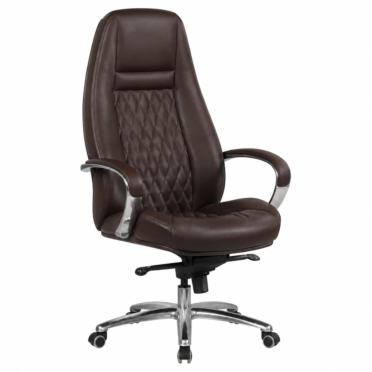 Sedia Ufficio Vera Pelle Marrone Poltrona Scrivania Ergonomica, Sedia con Ruote & Braccioli, Sedia Girevole Imbottita Studio
