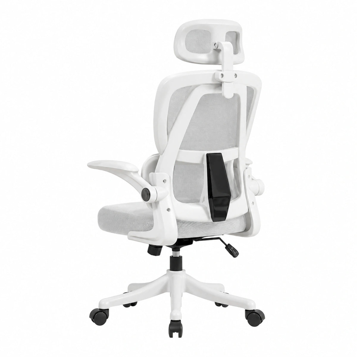 Sedia da Ufficio Ergonomica - Bianco, Sedia da Scrivania Regolabile con Schienale Alto in Rete, Supporto Lombare, Braccioli Ribaltabili, Per Ufficio