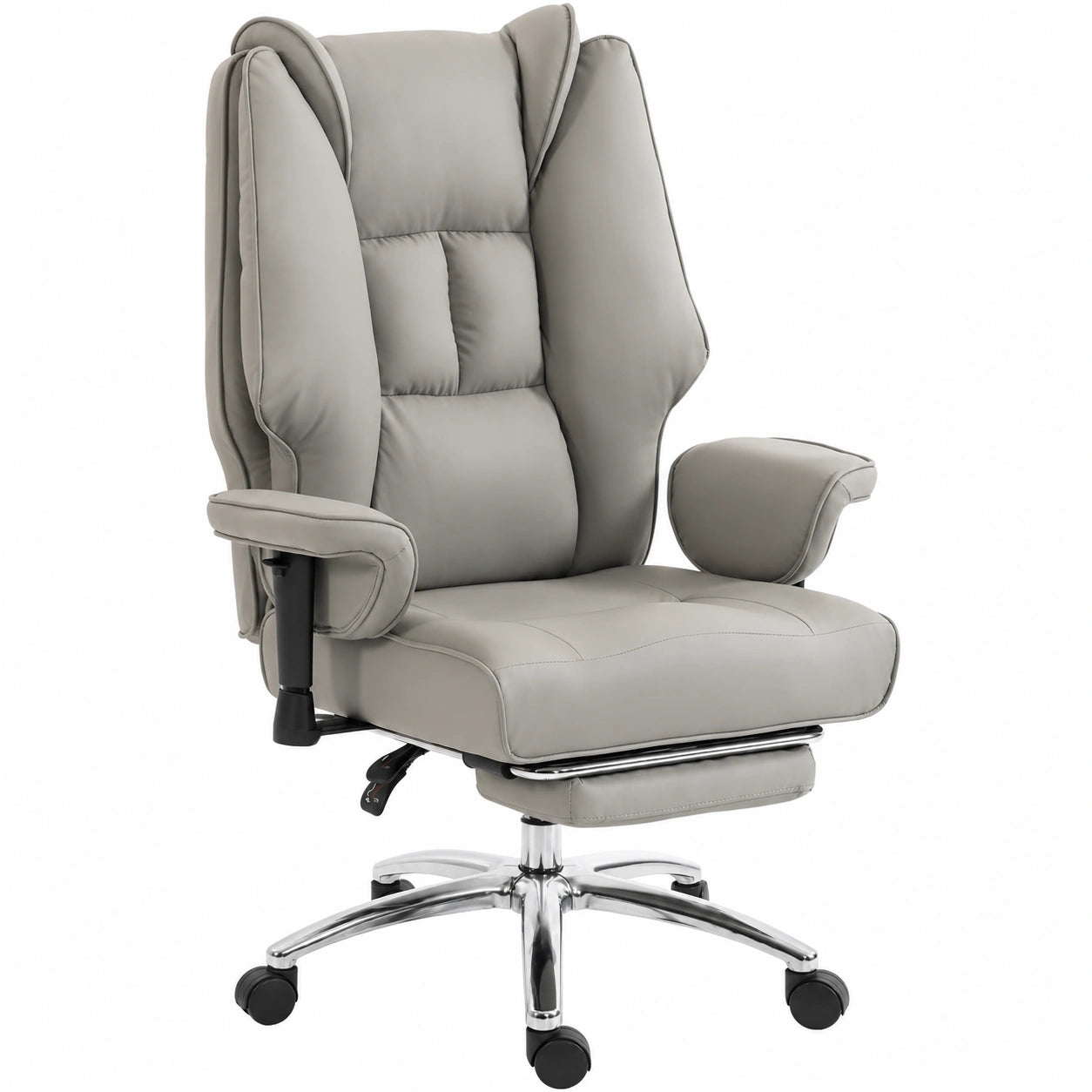 Sedia Ufficio Ergonomica Reclinabile 155° Poggiapiedi Grigio Chiaro, Sedia Scrivania Girevole, Pelle PU Antigraffio Facile Pulizia, Braccioli