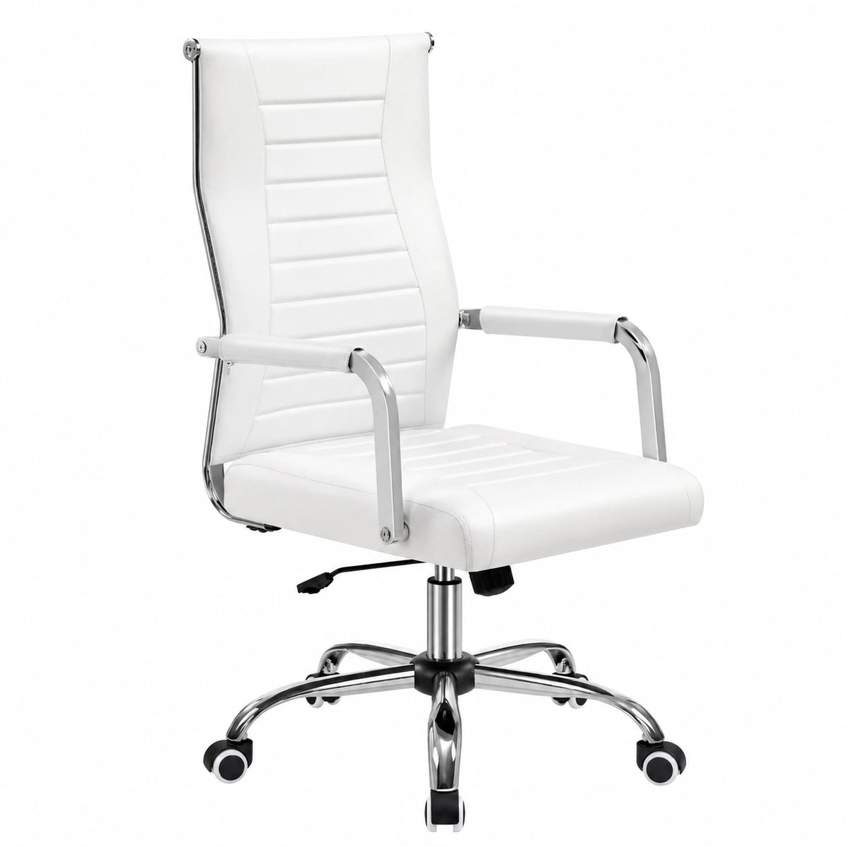 Sedia da Ufficio Scrivania Bianca Ergonomica in Finta Pelle con Schienale Alto Reclinabile a Dondolo Rotelle Girevole 360° Altezza Regolabile Portata