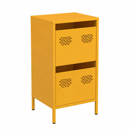 Credenza giallo senape, 35 × 39 × 73,5 cm, in acciaio laminato a freddo con piedini in metallo, robusto armadio portaoggetti con cassetto per casa