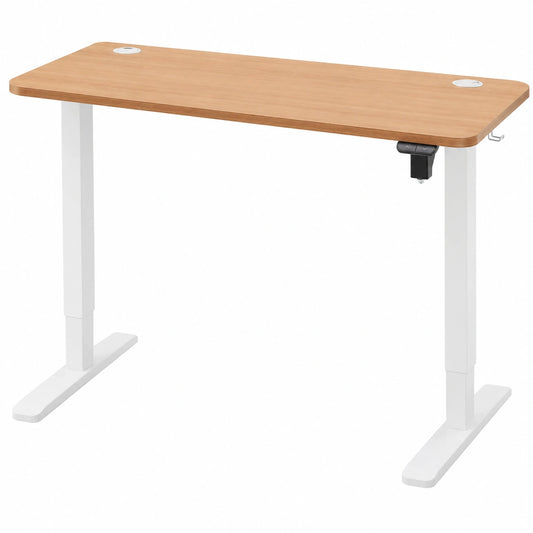 Scrivania sit-stand con regolazione dell'altezza elettrica, 120 × 60 cm, ergonomica, facile da usare, con piano in faggio e cornice bianca