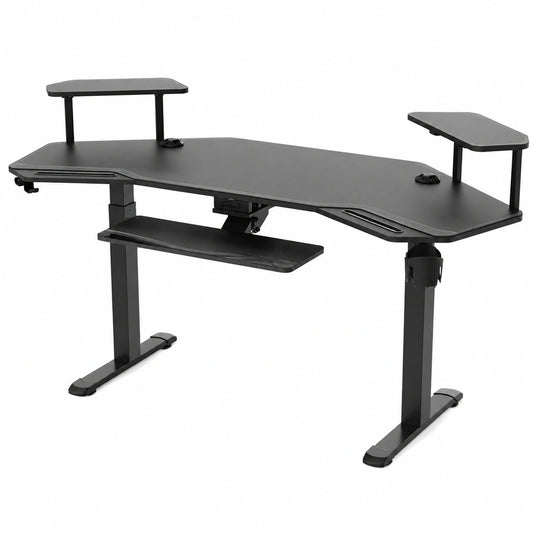 Scrivania Gaming 182 × 76 cm Scrivania Regolabile in Altezza Elettrica Scrivania Computer PC Gaming a Forma Ala con LED Ripiani Convertibili