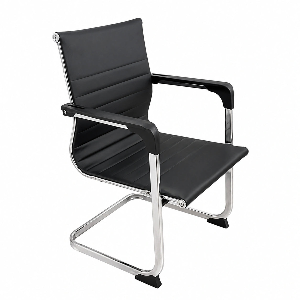 Sedia da Ufficio Professionale Ergonomica in Ecopelle e Alluminio, Fisso senza Rotelle, Colore Nero, 54 × 53 × 97 cm, Portata 150 kg