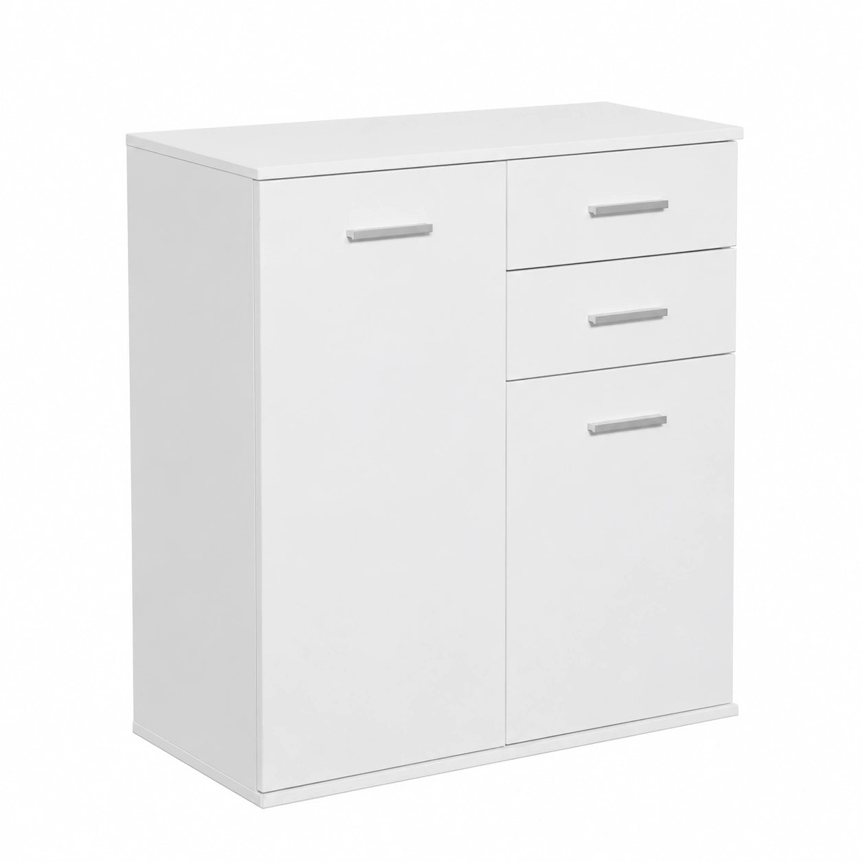 Mobile Madia con 2 Cassetti Doppia Anta e 2 Ripiani Interni Mobiletto Credenza Armadio Multiuso Cucina Bagno Ufficio Moderno in Legno MDF Bianco