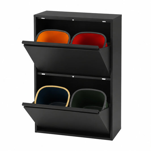 Sistema di raccolta differenziata con 4 contenitori da 15 l, pattumiera da cucina con armadio (nero), 56 × 24,5 × 91 cm, acciaio laminato a freddo, 4