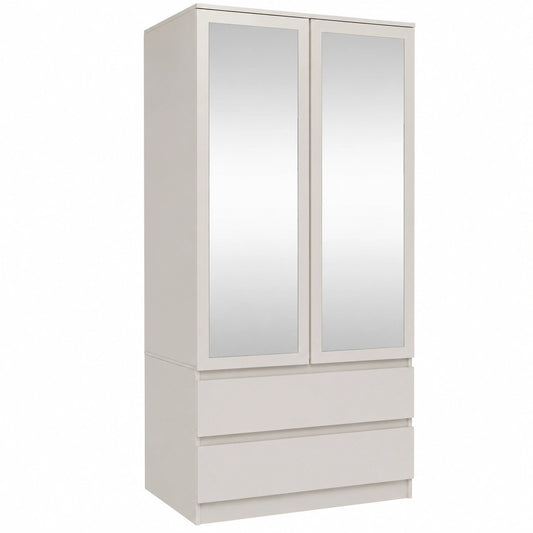 Armadio Salvaspazio 2 Ante con Specchio e 2 Cassetti, Guardaroba 90 × 180cm per Camera da Letto e Ufficio, Minimalista, Sistema Tip-On, 5 Vani