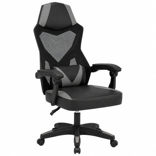 Sedia Gaming Ergonomica da Ufficio, Bianca e Nera, Rete Traspirante, Schienale Reclinabile 135°