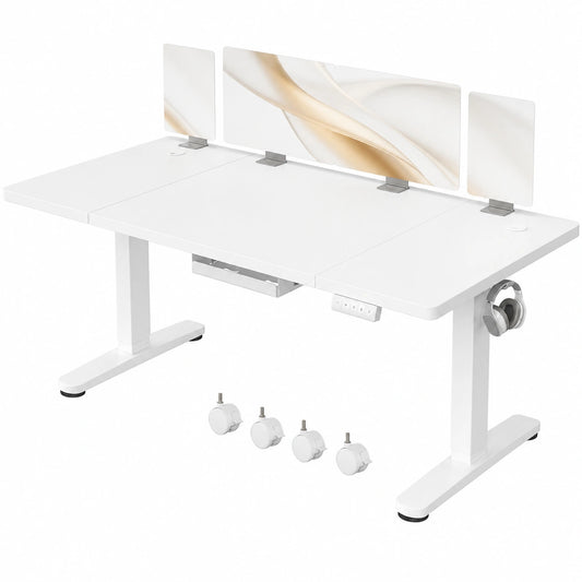 Scrivania Regolabile in Altezza 160 × 80 cm Bianco Ufficio con Ruote, Gestione cavi e Type-C, 4 livelli memoria, anticollisione, Regolazione fluida