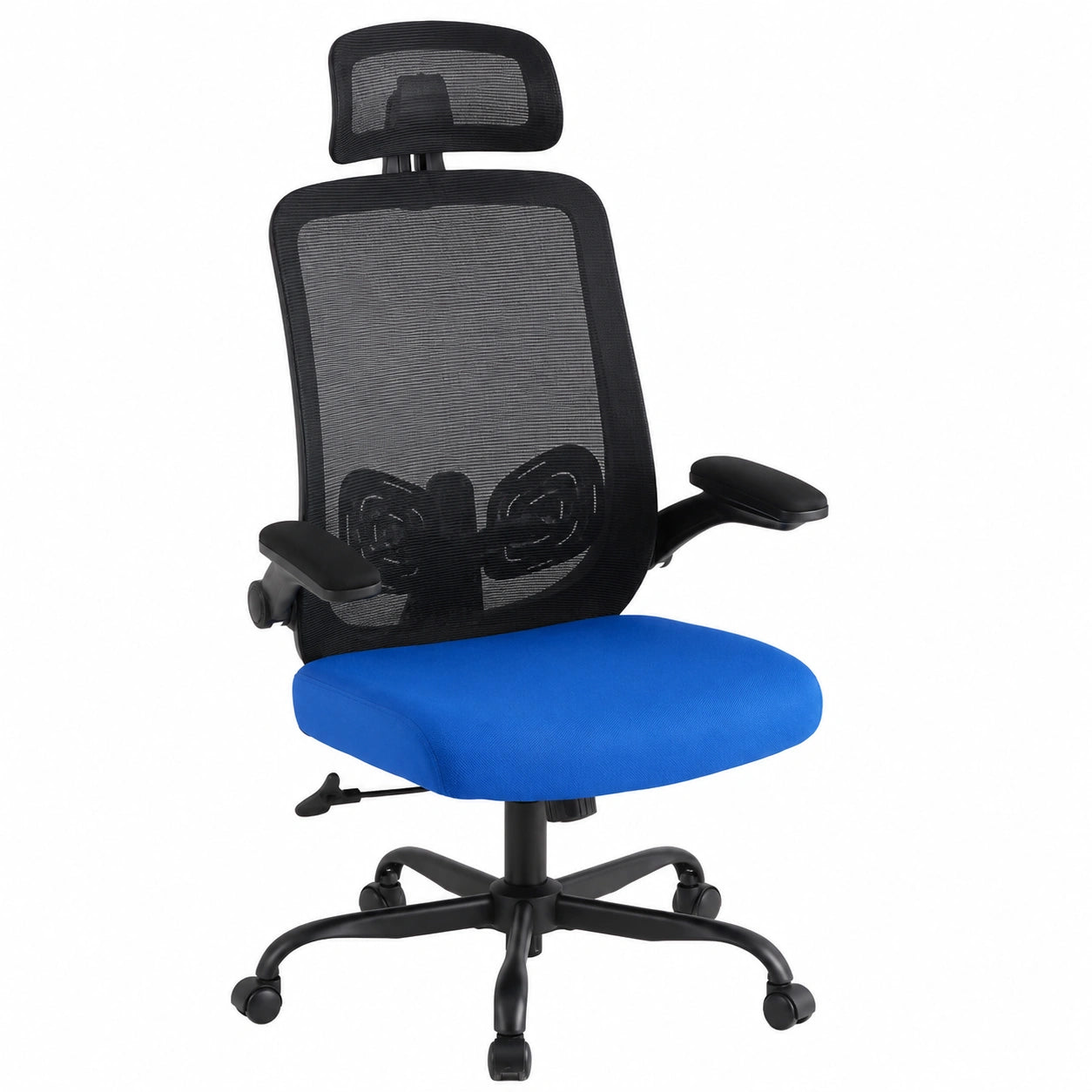 Sedia da ufficio ergonomica con poggiatesta e braccioli regolabili, girevole a 360°, regolabile in altezza, per ufficio e ufficio, colore nero e blu
