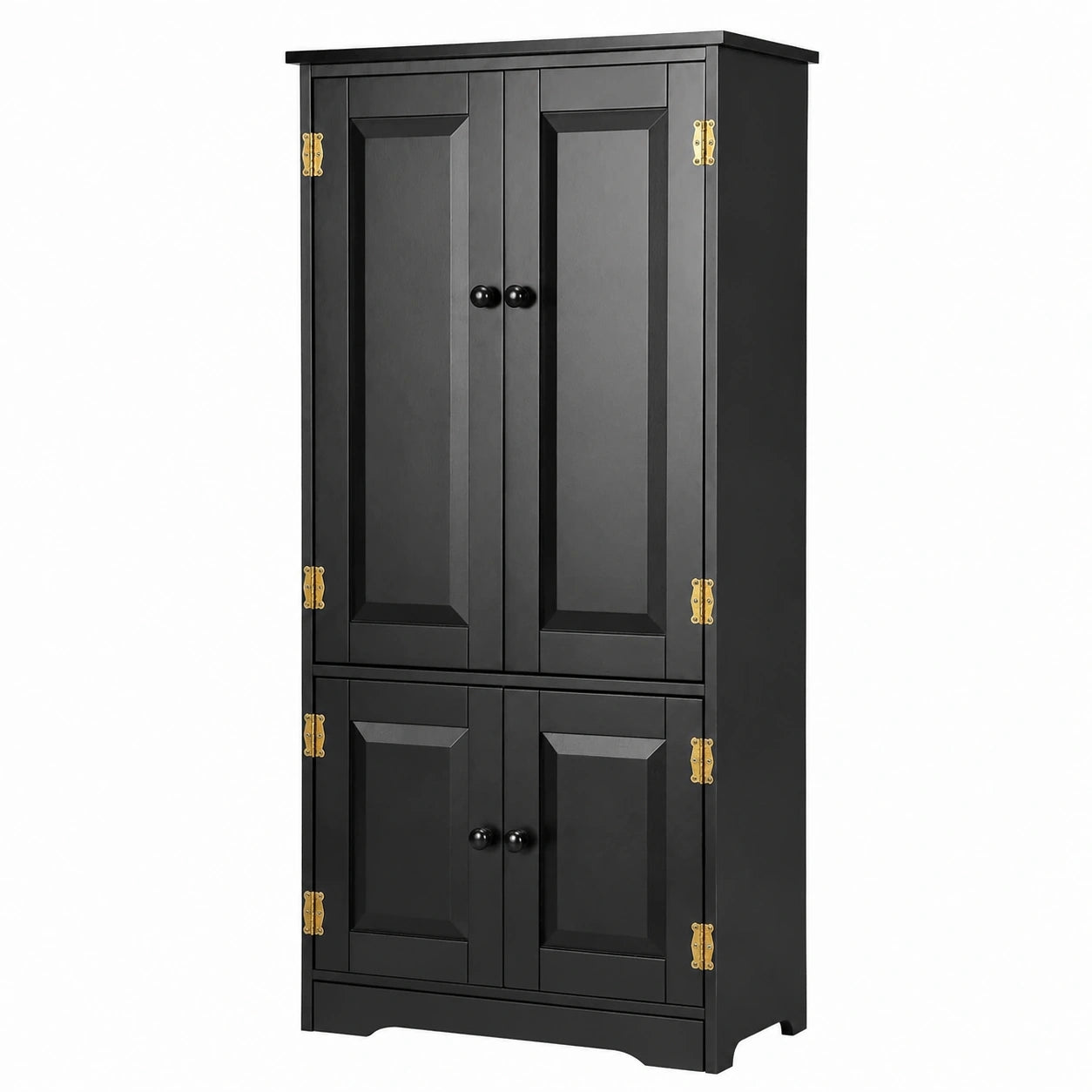 Armadietto Multiuso Nero con 4 Ante e 2 Ripiani Regolabili, Mobile da Terra con Manico per Bagno, Cucina, Soggiorno, Studio