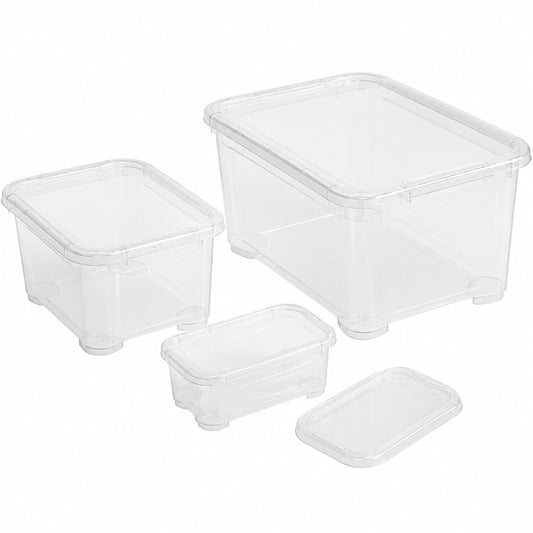 Keter set di 10 Contenitori in Plastica con Coperchio T Box, Trasparenti, Ideali come Portaoggetti, Adatti per Armadi, Garage e Ufficio