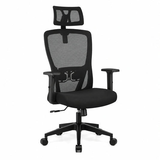 Sedia Ufficio Ergonomica, Sedia da Ufficio con Poggiatesta Regolabile, Bracciolo, Supporto Lombare, Regolazione in Altezza