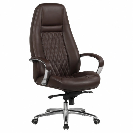 Sedia Ufficio Vera Pelle Marrone Poltrona Scrivania Ergonomica, Sedia con Ruote & Braccioli, Sedia Girevole Imbottita Studio