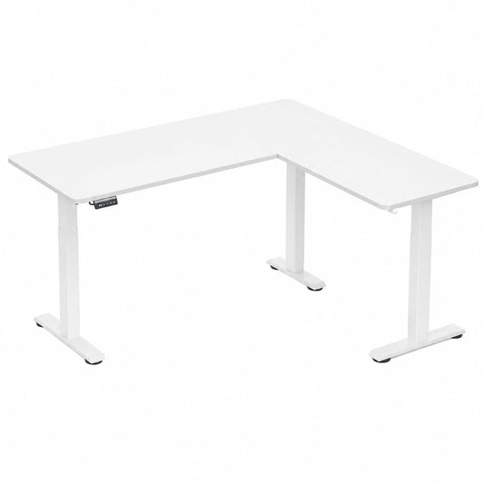 Scrivania Angolare Regolabile in Altezza Elettricamente, a Forma di L, 140 × 160 cm, con Stazione di Ricarica, Memory di 2 Altezze