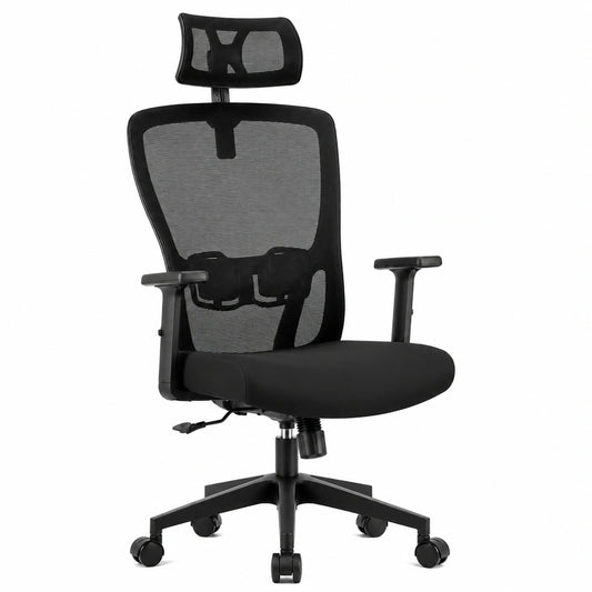 Sedia Ufficio Ergonomica con Poggiatesta 2D, Sedia da Scrivania in Rete Traspirante con Supporto Lombare Regolabile, Braccioli Regolabili
