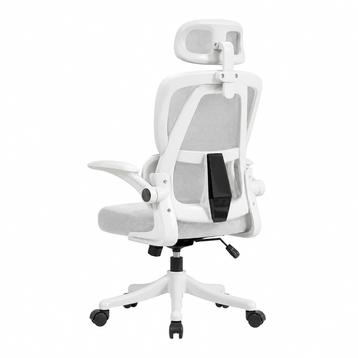 Sedia da Ufficio Ergonomica - Bianco, Sedia da Scrivania Regolabile con Schienale Alto in Rete, Supporto Lombare, Braccioli Ribaltabili, Per Ufficio