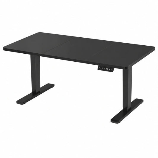 Scrivania Regolabile in Altezza 140 × 70 cm con Porta USB, Nero, Standing scrivania con 6 Tasti Memoria Altezza, 2 Ganci e Cassetto Cavi, Ergonomica