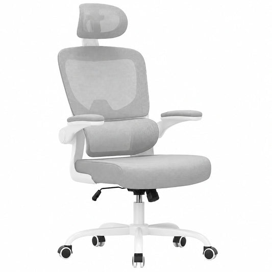 Sedia Da Ufficio Ergonomica Con Supporto Lombare Adattativo a Forma Di C, Poggiatesta Regolabile, Braccioli Ribaltabili, Sedia Da Ufficio a Rete