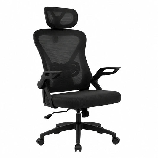 Sedia da Scrivania Ergonomica per Ufficio e Casa in Rete Tesa Traspirante, Reclinabile 90-120°, Poggiatesta e Braccioli Pieghevoli, Supporta fino a