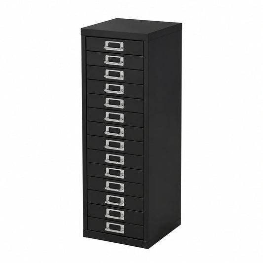 Armadio per Archiviazione con 15 Cassetti 28 × 38 × 87 cm Nero Cassettiera in Metallo per DIN A4 Schedario per Ufficio con Portaetichette Armadietto