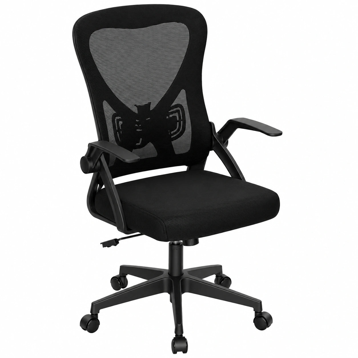 Sedia da Ufficio Ergonomica, Sedia Scrivania, Tessuto a Rete, Nero, con Supporto Lombare e Ruote