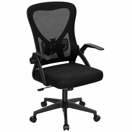 Sedia da Ufficio Ergonomica, Sedia Scrivania, Tessuto a Rete, Nero, con Supporto Lombare e Ruote