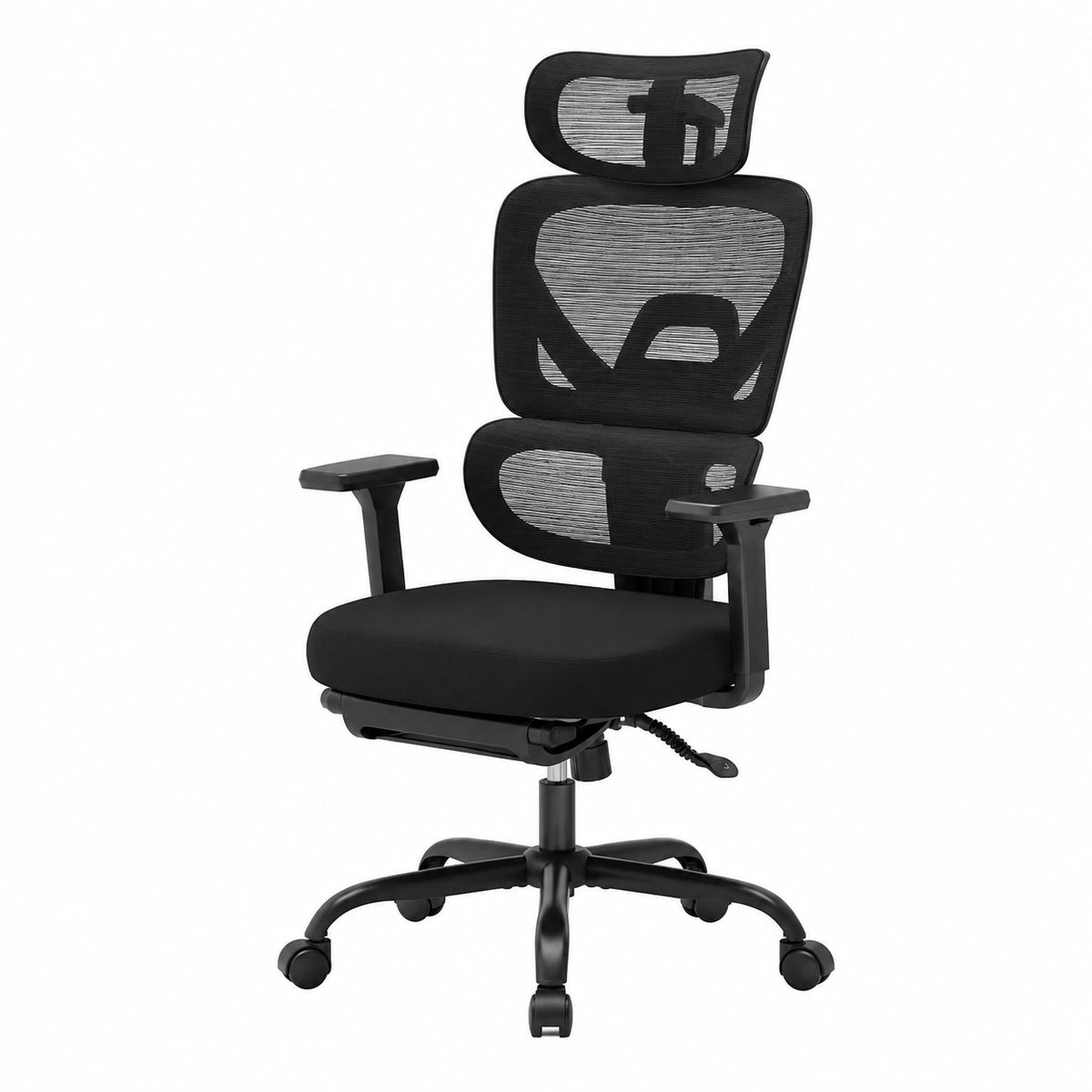 Sedia da Ufficio Ergonomica, Sedia Girevole, Nero, Regolabile con Ruote, Tessuto a Rete