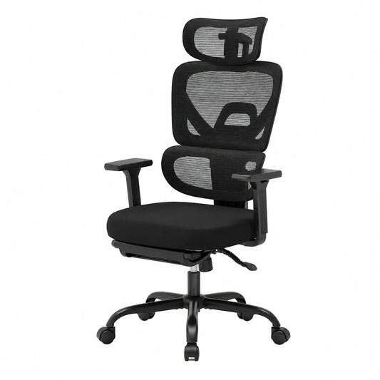 Sedia da Ufficio Ergonomica, Sedia Girevole, Nero, Regolabile con Ruote, Tessuto a Rete